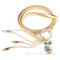 Fashion Gold Elastic Chain Belt with Clasp Buckle, Crystal Owl Shape Pendant and Chain TasselsNew